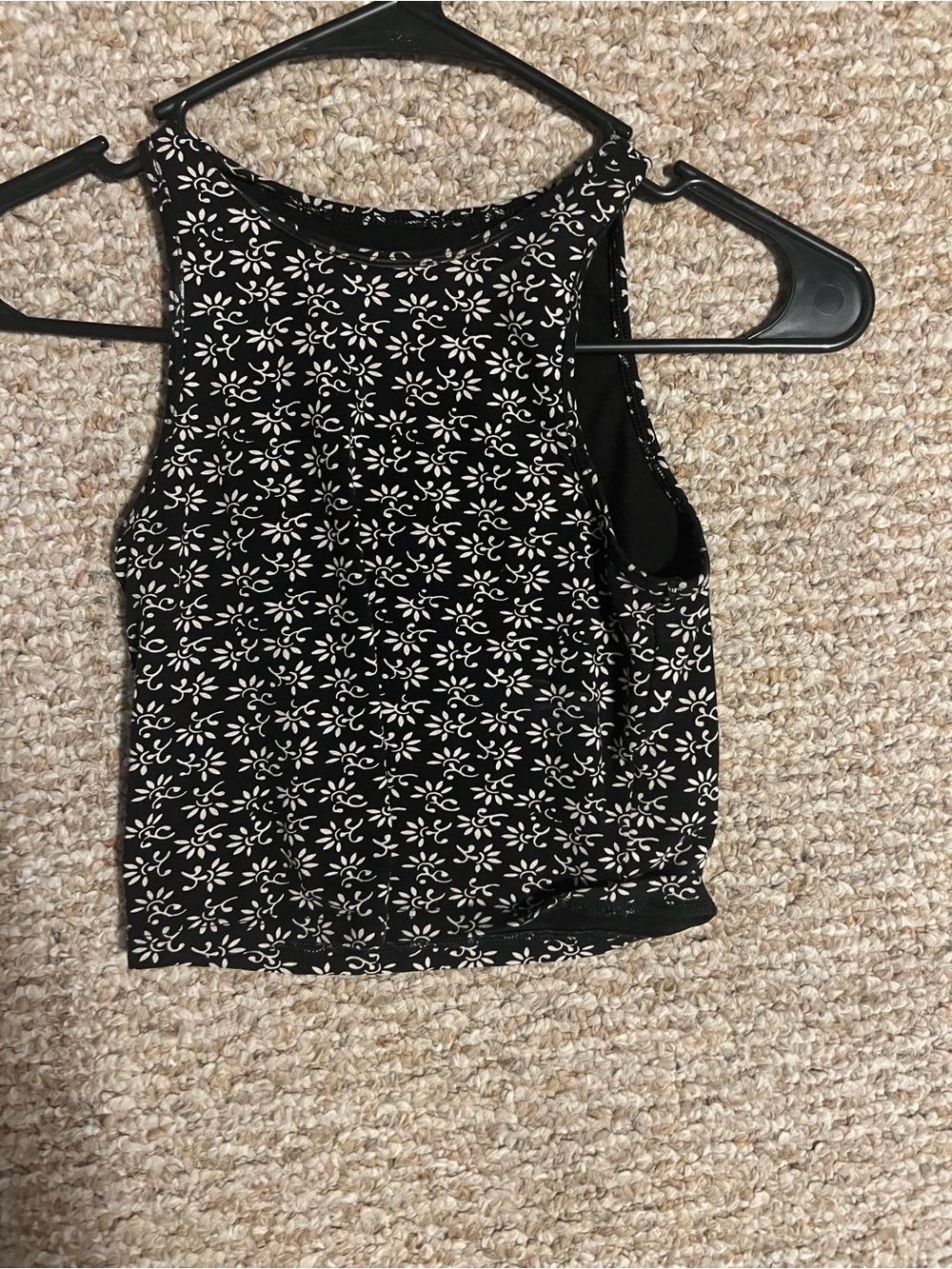 Aeropostale Black Crop Tank with White Floral Motif